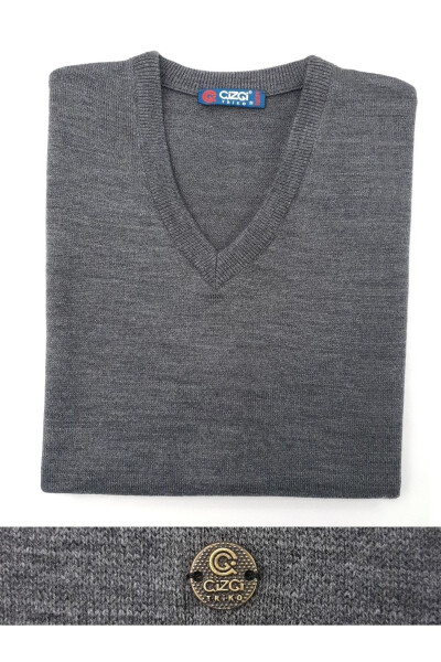 Men's Knit Sweater V-Neck Gray Color Elastic Waist Winter Woven Regular Fit - 5