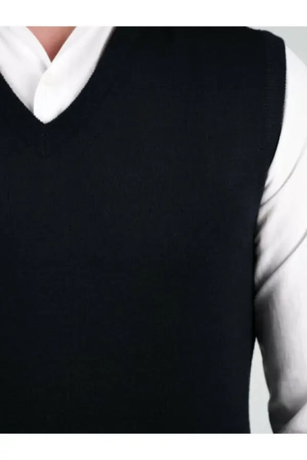 Men's Knit Sweater V-Neck Solid Color Elastic Waist Winter Weave - 2