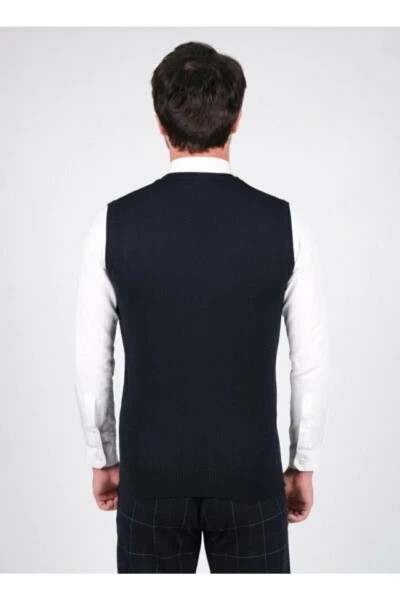 Men's Knit Sweater V-Neck Solid Color Elastic Waist Winter Weave - 3