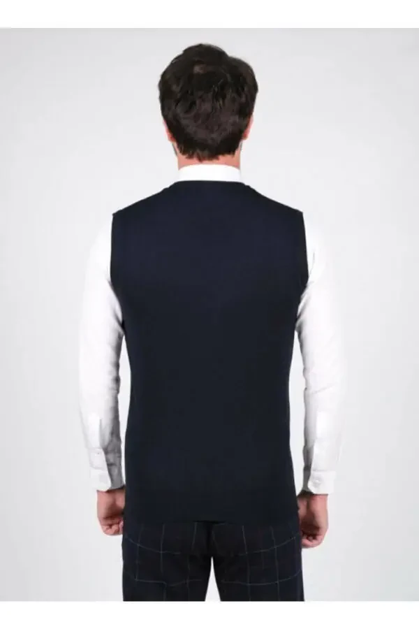 Men's Knit Sweater V-Neck Solid Color Elastic Waist Winter Weave - 3