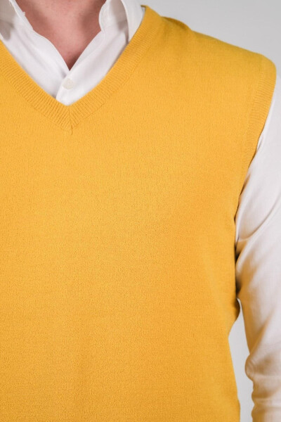 Men's Knit Sweater V Yellow Plain Color Elastic Waist Winter Woven Regular Fit - 3