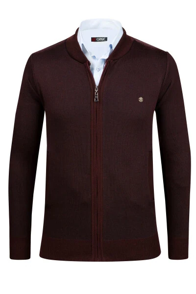 Men's knitted jacket with pattern, zippered pockets and steel knit. Elasticated cuffs and waistband. - ÇIZGI TRIKO