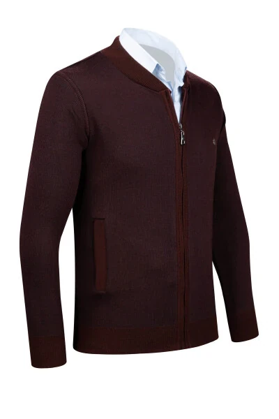 Men's knitted jacket with pattern, zippered pockets and steel knit. Elasticated cuffs and waistband. - ÇIZGI TRIKO (1)
