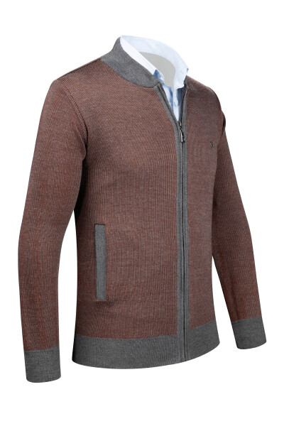 Men's knitted jacket with zippered pockets, patterned, steel knit. - 2