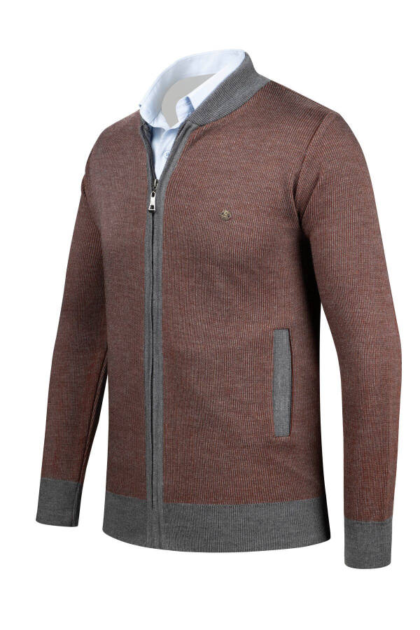 Men's knitted jacket with zippered pockets, patterned, steel knit. - 3