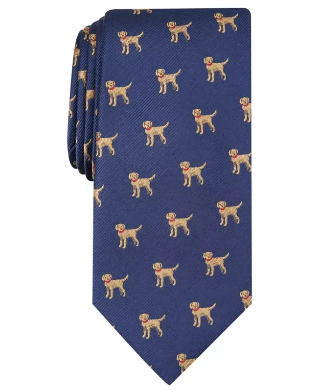 Men's Labrador Convo Print Galstuk, Modazone-Navy uchun yaratilgan - 1