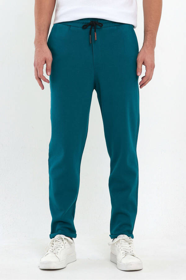 Men's Laced Pattern Cotton Elastic Waist Jogger Pants PETROL BLUE - 1