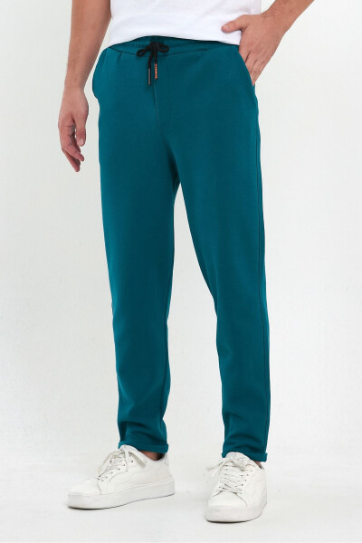 Men's Laced Pattern Cotton Elastic Waist Jogger Pants PETROL BLUE - 2