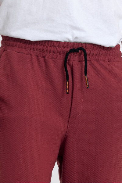 Men's Laced Pattern Cotton Elastic Waistband and Drawstring Jogger Pants BORDEAUX - 4