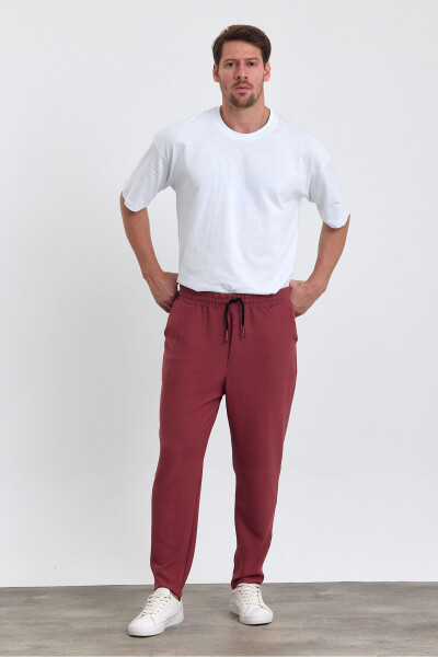 Men's Laced Pattern Cotton Elastic Waistband and Drawstring Jogger Pants BORDEAUX - 5