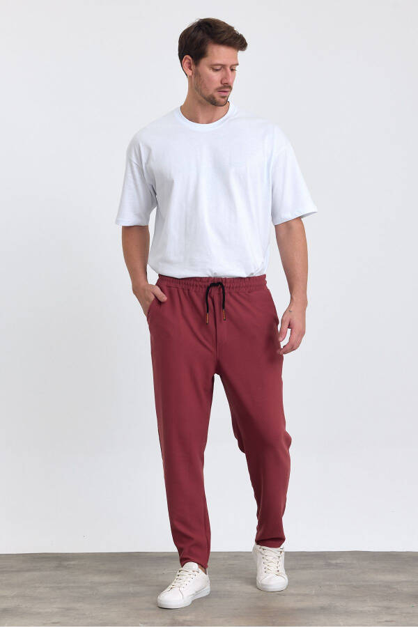 Men's Laced Pattern Cotton Elastic Waistband and Drawstring Jogger Pants BORDEAUX - 6