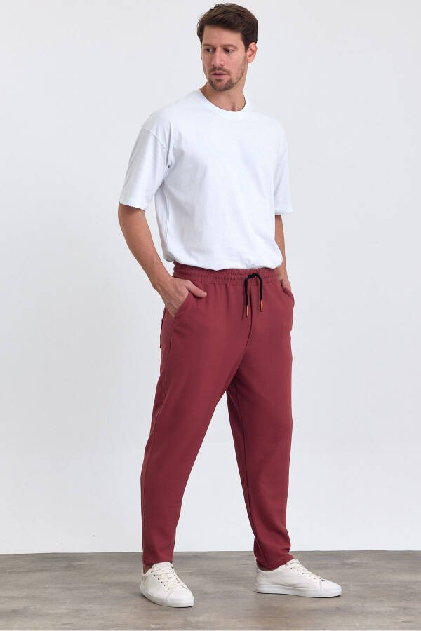 Men's Laced Pattern Cotton Elastic Waistband and Drawstring Jogger Pants BORDEAUX - 7