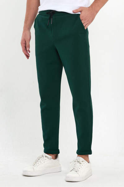 Men's Laced Pattern Cotton Jogger Pants with Elastic Waistband and Drawstring DARK GREEN - 2