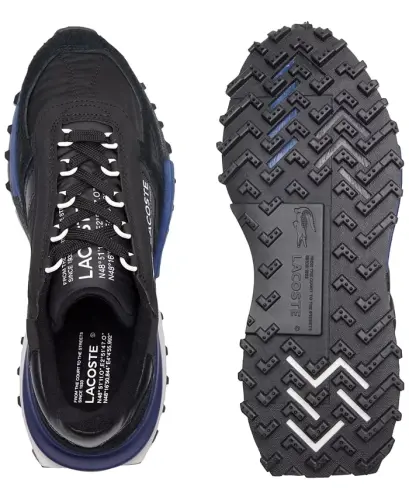 Men's Lacoste Elite Active Textile Sneakers-Black/Navy - 4