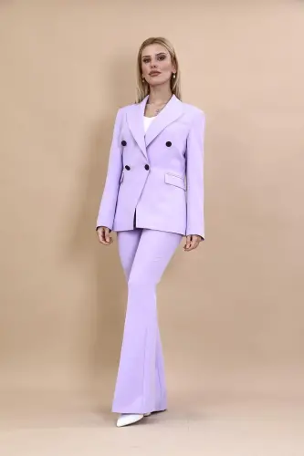 Men's Lapel Double-Breasted Blazer Jacket & Flare Leg Trousers - Violet - Violet 