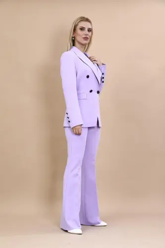 Men's Lapel Double-Breasted Blazer Jacket & Flare Leg Trousers - Violet - Violet - 3