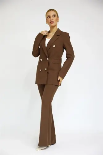 Men's Lapel Double-Breasted Blazer Jacket & Flared Pants - Chestnut - Chestnut 