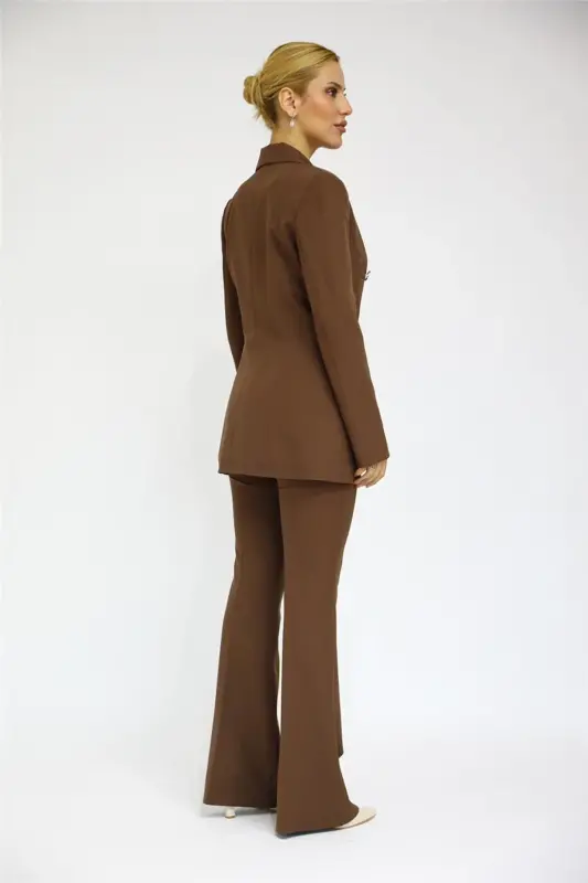Men's Lapel Double-Breasted Blazer Jacket & Flared Pants - Chestnut - Chestnut - 4