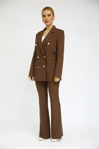Men's Lapel Double-Breasted Blazer Jacket & Flared Pants - Chestnut - Chestnut - 5