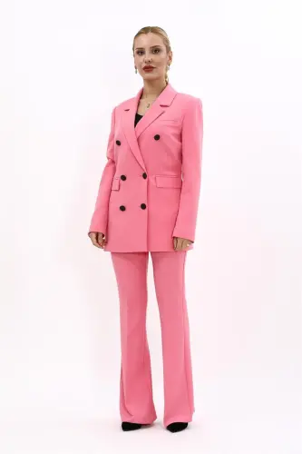 Men's Lapel Double-Breasted Blazer Jacket & Flared Pants - Pink - Pink - 5
