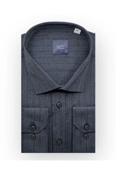 Men's Large Size Patterned Dark Navy Shirt 3611S - KAMER