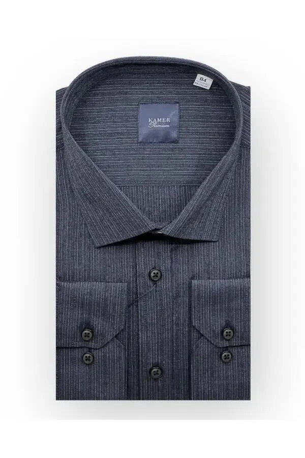 Men's Large Size Patterned Dark Navy Shirt 3611S - 1