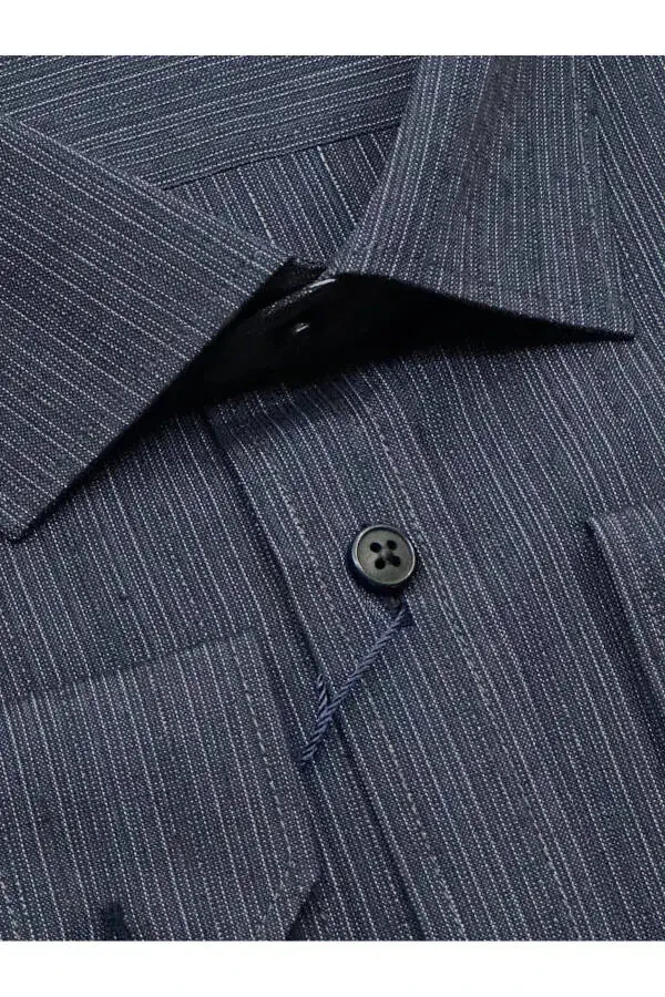 Men's Large Size Patterned Dark Navy Shirt 3611S - 2