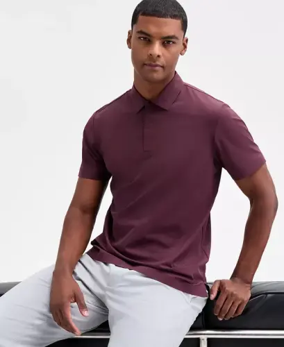 Men's Laser Cut Short Sleeve Performance Polo Shirt, Exclusively at Modazone - Deepest Currant 