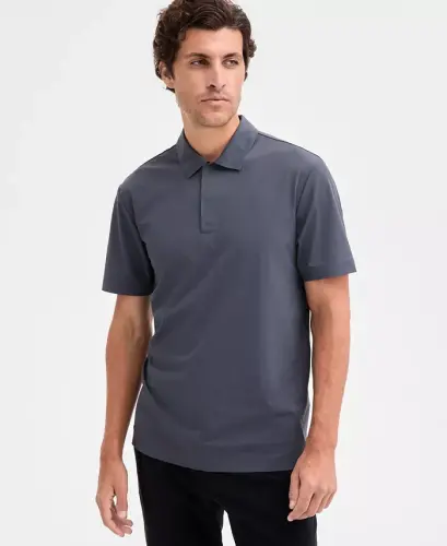 Men's Laser Cut Short Sleeve Performance Polo Shirt, Exclusively at Modazone - Ebony 