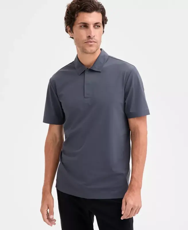 Men's Laser Cut Short Sleeve Performance Polo Shirt, Exclusively at Modazone - Ebony - 1