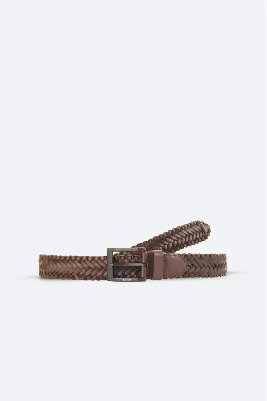 Men's leather belt, 100% leather, braided design. A41y9322 - 1