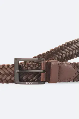 Men's leather belt, 100% leather, braided design. A41y9322 - AVVA (1)