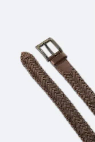 Men's leather belt, 100% leather, braided design. A41y9322 - 3