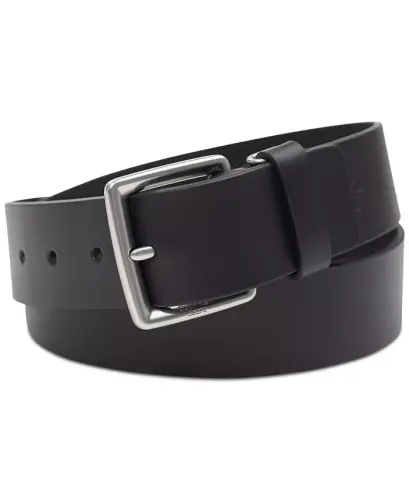 Men's Leather Belt with Keeper Ring-Black 
