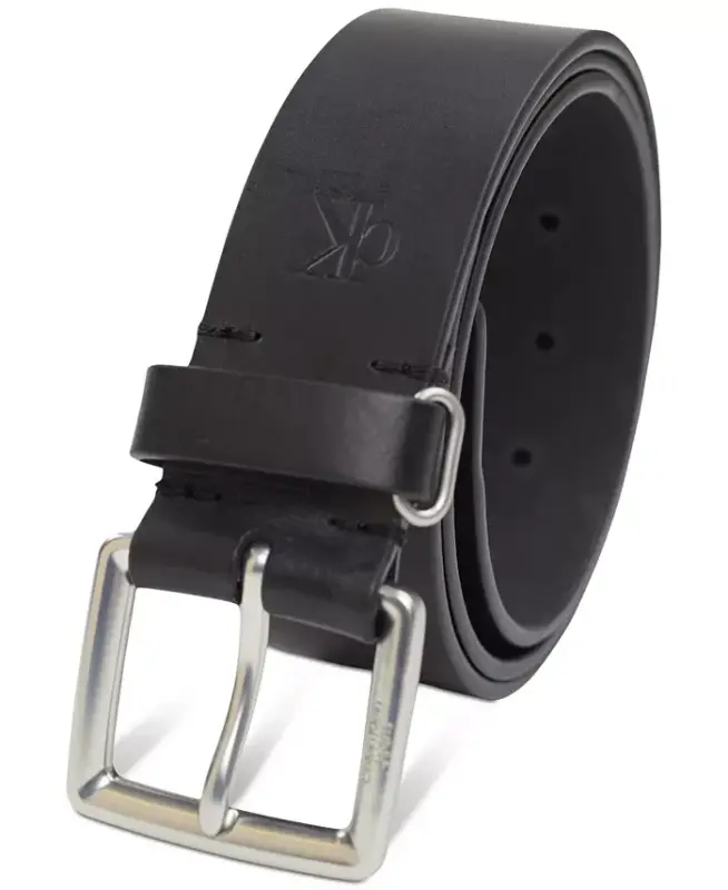 Men's Leather Belt with Keeper Ring-Black - 2