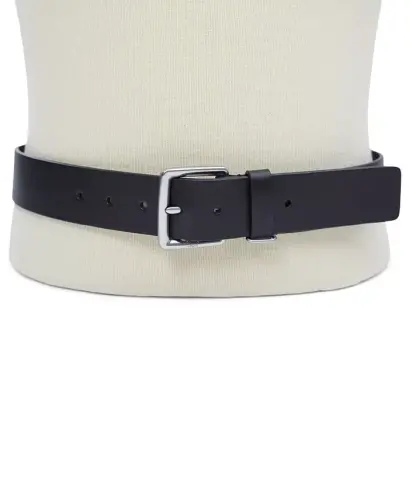 Men's Leather Belt with Keeper Ring-Black - 5