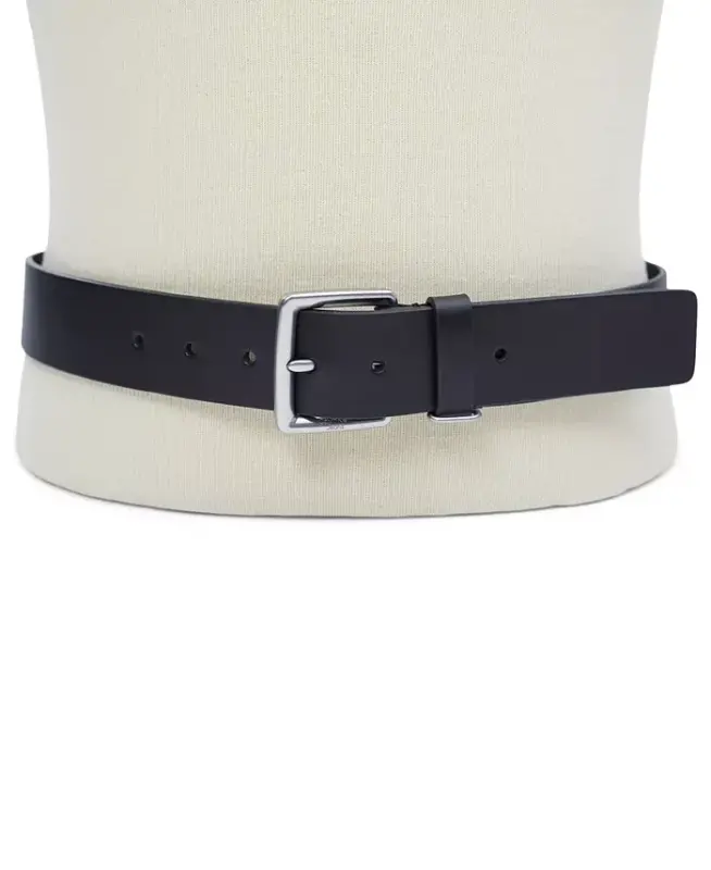 Men's Leather Belt with Keeper Ring-Black - 5