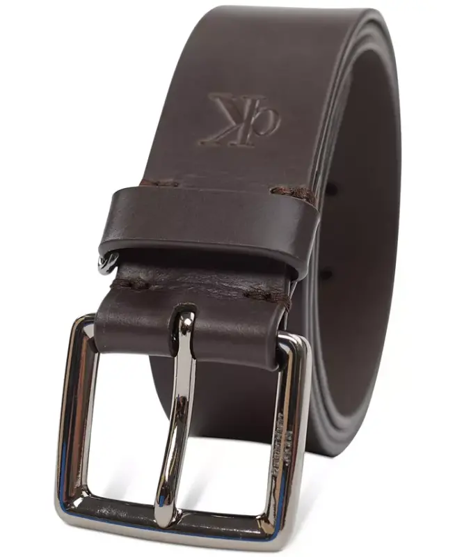 Men's Leather Belt with Keeper Ring-Dark Brown - 2