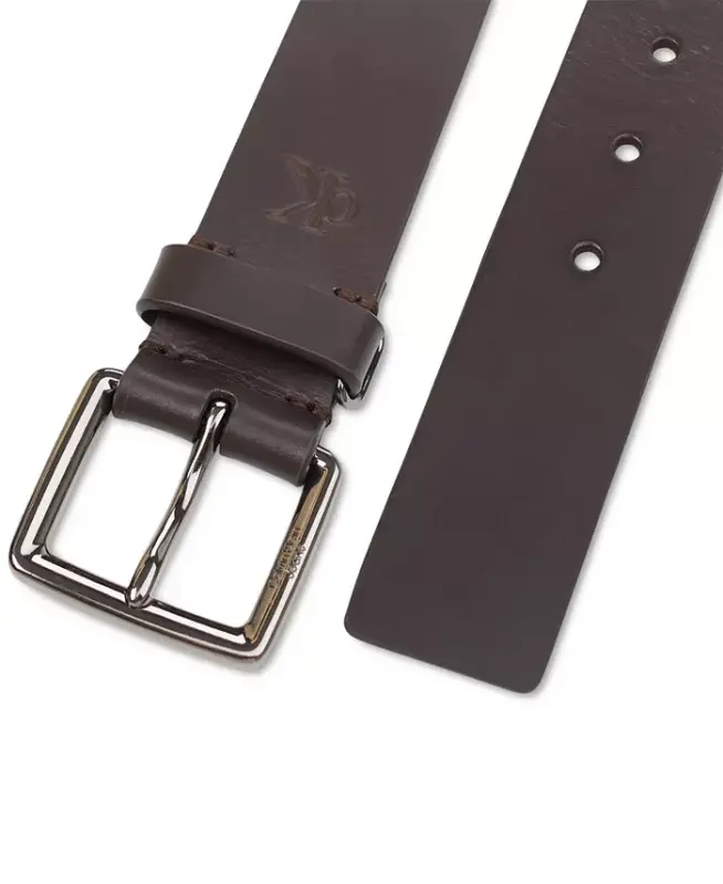 Men's Leather Belt with Keeper Ring-Dark Brown - 4
