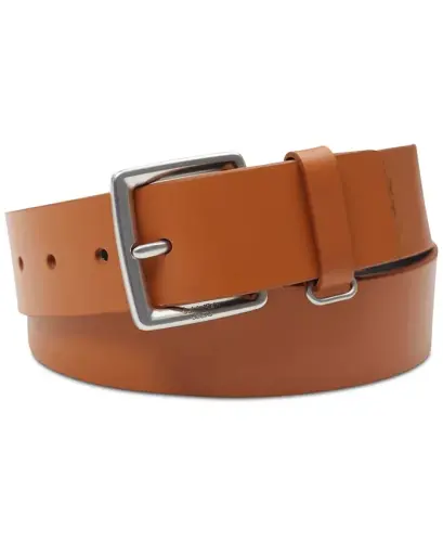 Men's Leather Belt with Keeper Ring-Dark Brown - 6