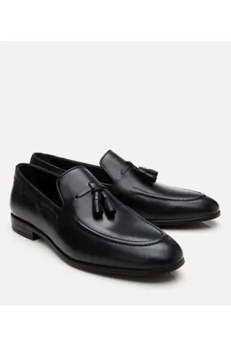 Men's Leather Black Tassel Detailed Loafer-BLACK - HOTIÇ (1)
