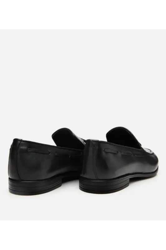 Men's Leather Black Tassel Detailed Loafer-BLACK - 5