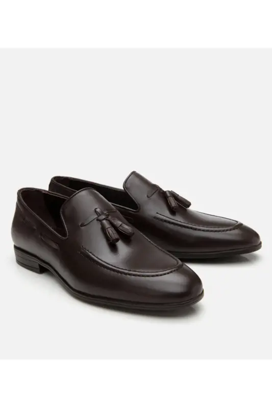 Men's Leather Brown Tassel Detailed Loafer - 2