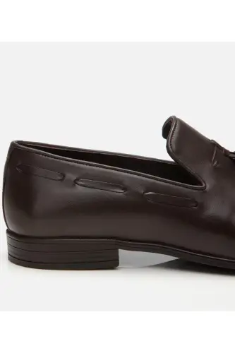 Men's Leather Brown Tassel Detailed Loafer - 3