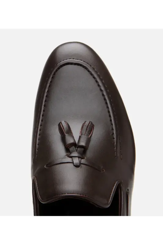 Men's Leather Brown Tassel Detailed Loafer - 5