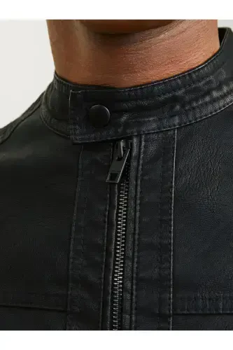 Men's Leather Jacket Black 12182461 Jjewarner Jacket Noos - 6