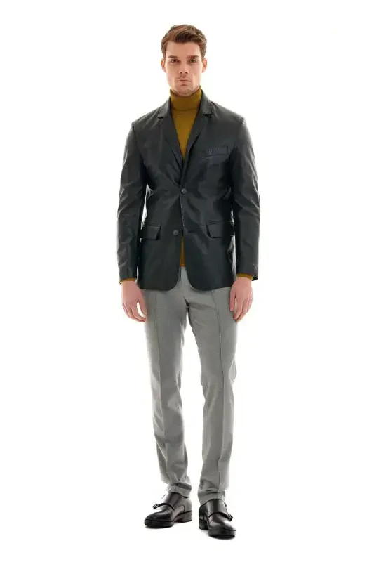 Men's Leather Jacket - BLACK - 1