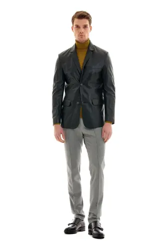 Men's Leather Jacket - BLACK 