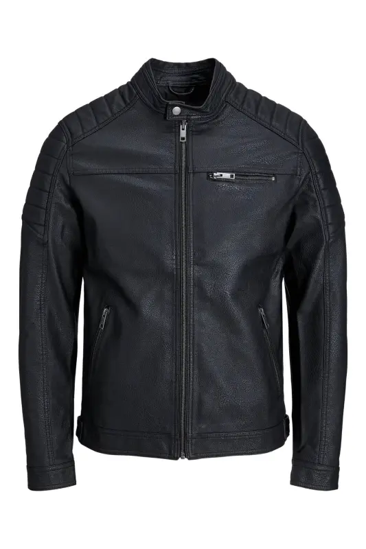 Men's Leather Jacket Black - Black 12147218 Jjerocky Jacket Noos-BLACK - 1