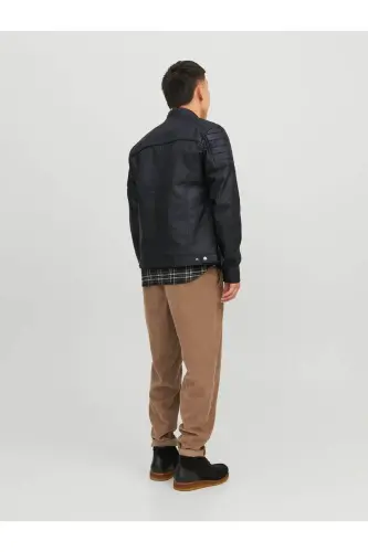 Men's Leather Jacket Black - Black 12147218 Jjerocky Jacket Noos-BLACK - 4